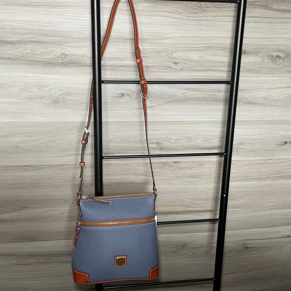 NWT- Dooney & Bourke Pebble Leather Crossbody, Steel Blue